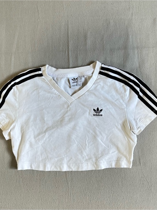 adidas Tops - Adidas Originals White Cropped Three Stripe T-Shirt Size S